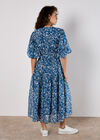 Rose Print Tiered Midi Dress, Blue, large