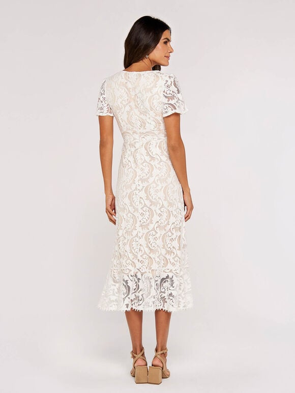 Lace Ruffle Midi Dress, White, large