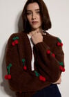 Chunky Knit Cherry Cardigan, Brown, large