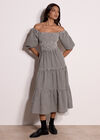 Cotton Gingham Milkmaid Midaxi Dress, Black, large
