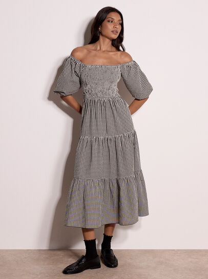 Cotton Gingham Milkmaid Midaxi Dress