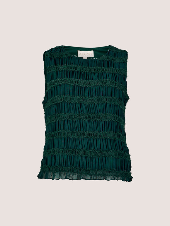 Ruched Chiffon Shell Top, Green, large