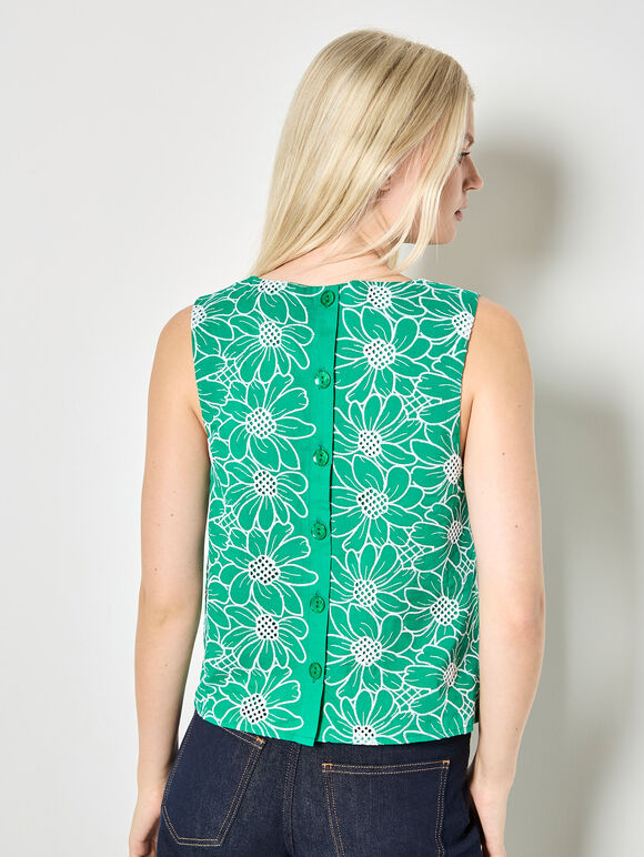 Floral Lace Embroidered Shell Top, Green, large