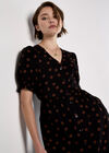 Polka Dot Button-Down Midi Dress, Black, large