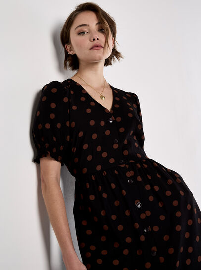 Polka Dot Button-Down Midi Dress