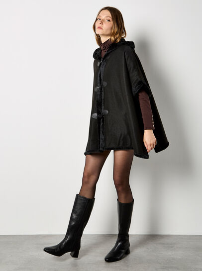 Hooded Faux Fur Cape
