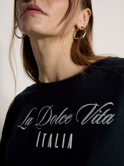 La Dolce Vita Embroidered Cotton T-Shirt