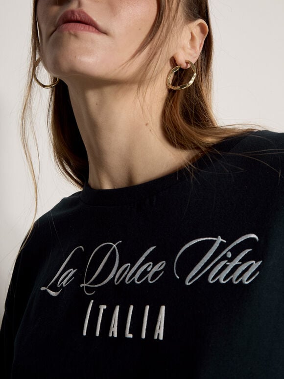 La Dolce Vita Embroidered T-Shirt, Navy, large