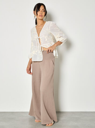 Textured Cotton Wide-Leg Trousers