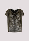 Metallic Foil Cowl Neck Top, Brown, large