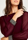 Sheer Sleeve Beaded Cuff Shift Dress, Burgundy, large