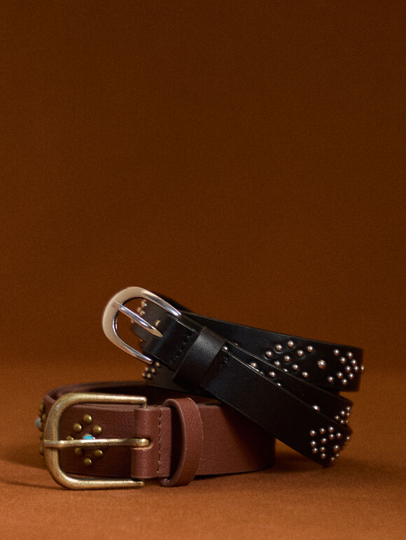 Bronze Studded Belt, Brown, large