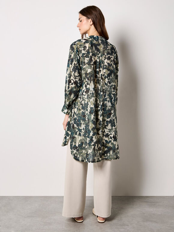 Paintbrush Floral Tunic Shirt, Green, large