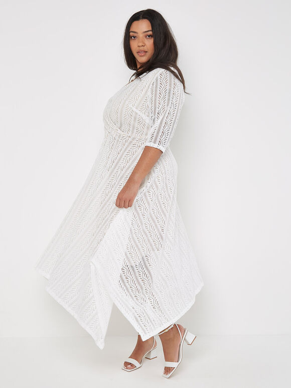 Curve Lace Wrap Midi Dress, Cream, large