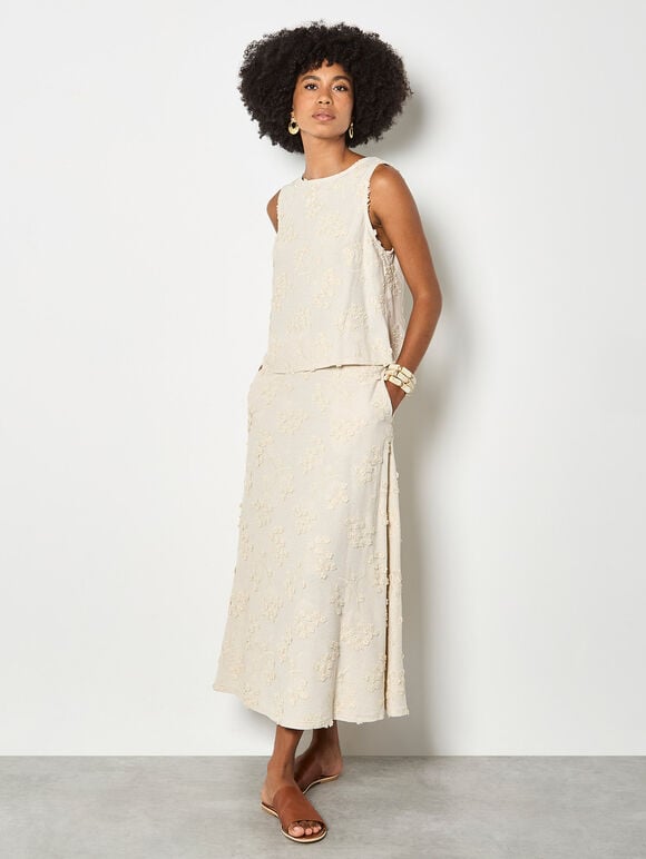 Floral Linen Blend Shell Top & Skirt Set, , large