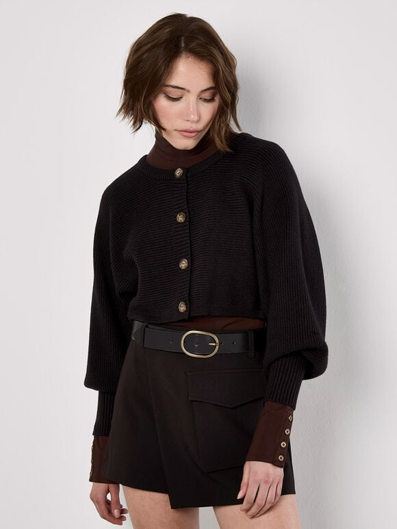 Cropped Batwing Cardigan, Black, large