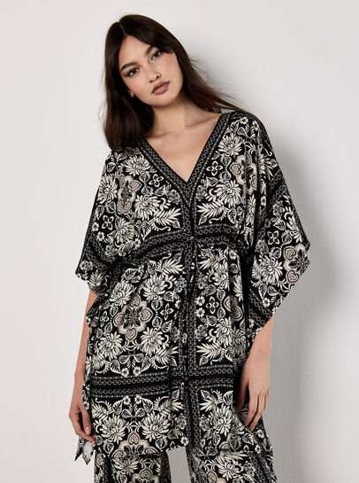 Scarf Print Kimono Mini Dress