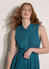 Linen Blend Shirt Mini Dress, Teal, large