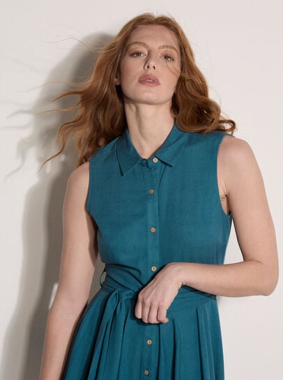 Linen Blend Shirt Mini Dress