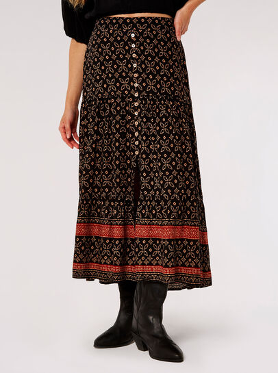 Batik Floral Border Midi Skirt
