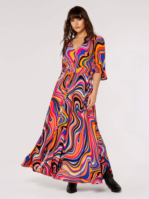 Retro Swirl Maxi Dress, Orange, large