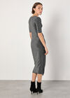 Foil Sparkle Ruched Midi Dress, Black, large