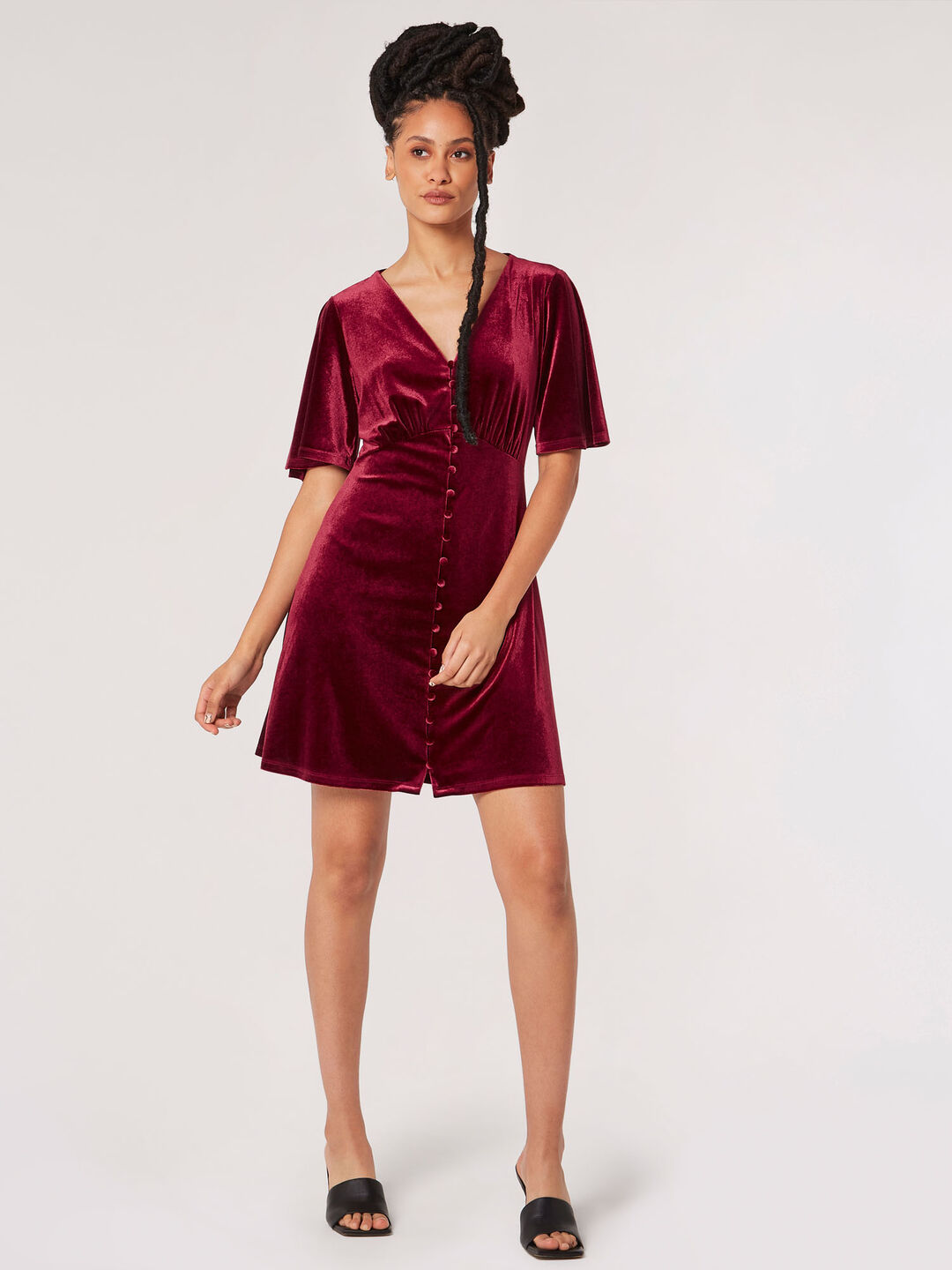 Image of Velvet Button-Down Mini Dress