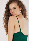 Ruched Satin A-Line Midi Dress, Green, large