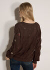 Pointelle Knit Floral Embroidered Jumper, Brown, large