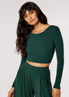 Ribbed Knit Crop Top, Green, large