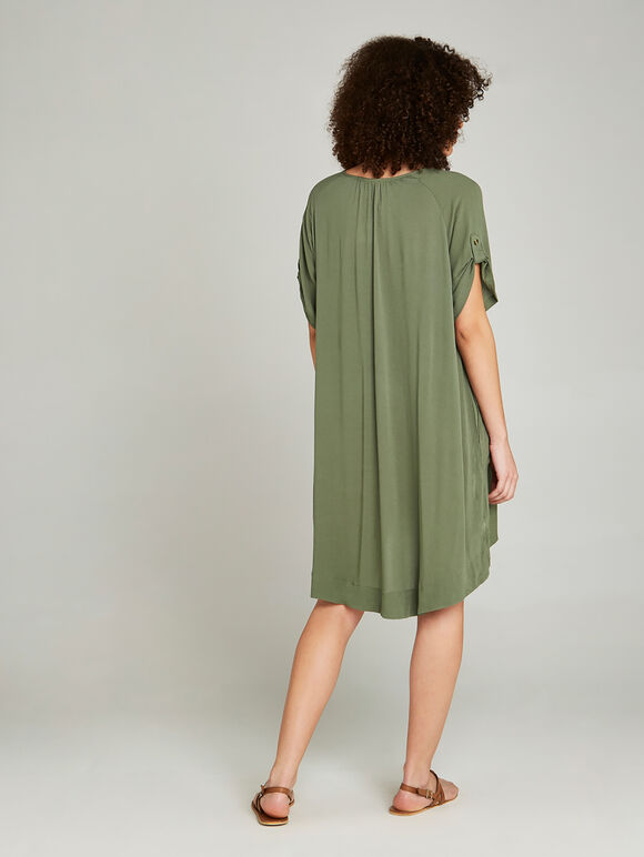 Khaki V-Neck Oversized Dress, Khaki, large