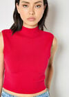 High Neck Knitted Crop Top, Red, large