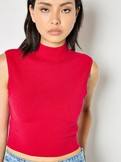 High Neck Knitted Crop Top