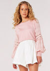 Contrast Crochet Sleeves Jumper, Pink, large