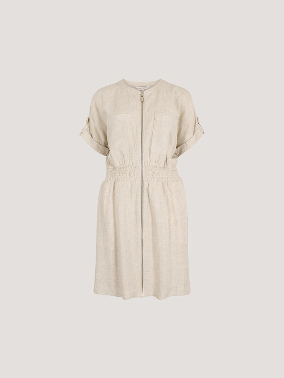 Linen Mix Utility Mini Dress, Cream, large