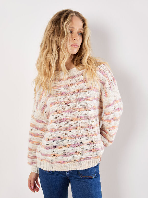 Wavy Stripe Pastel Jumper, Stone, large