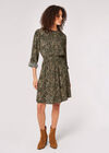 Animal Smocked Waist Mini Dress, Khaki, large