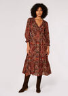 Paisley Ruffle Midaxi Dress, Rust, large
