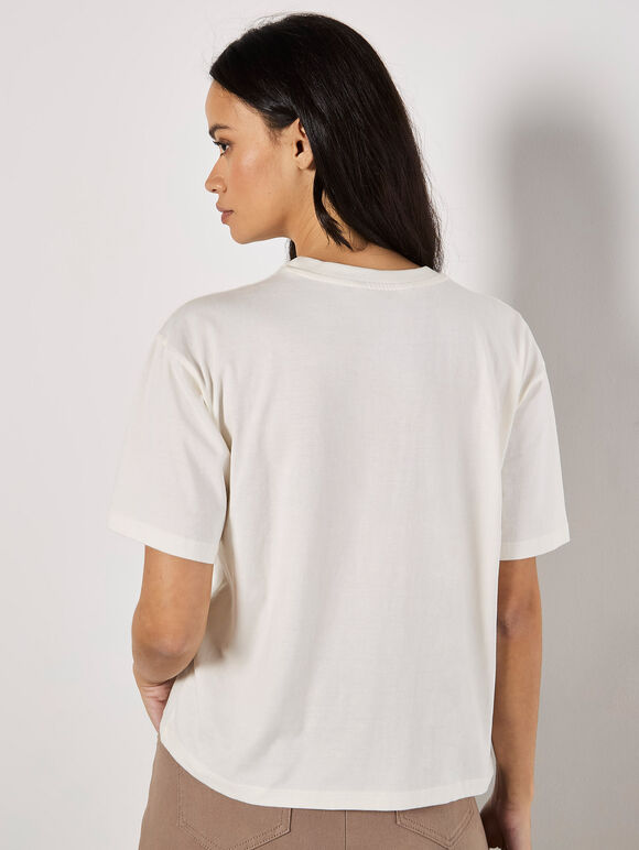 Free Spirit Embroidered Butterfly T-Shirt, Cream, large