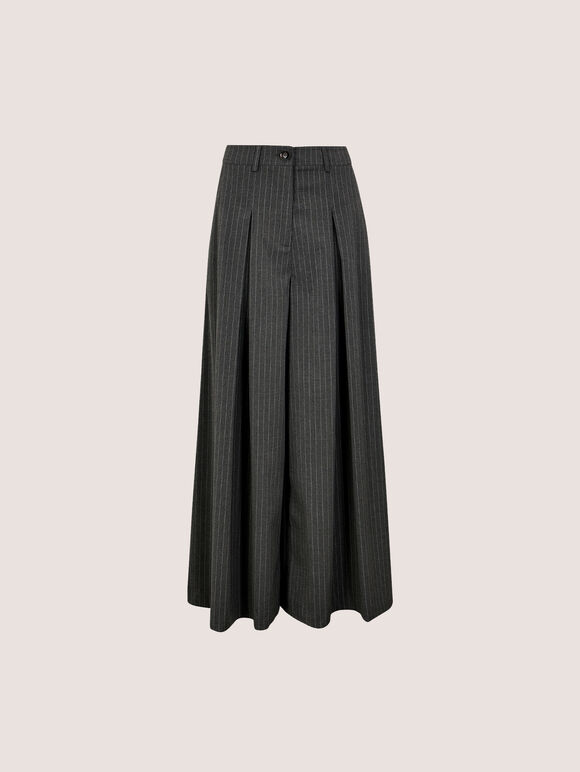 Wide-Leg Pleat Pinstripe Trousers, Grey, large