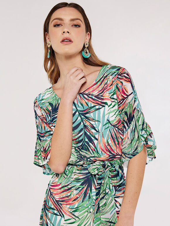 Painterly Tropical Mini Dress, Cream, large
