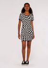 Check Bodycon Knit Dress, Cream, large