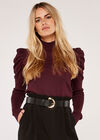 Puff Shoulder Jumper, Burgundy, large