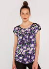 Tulip Print Top, Navy, large
