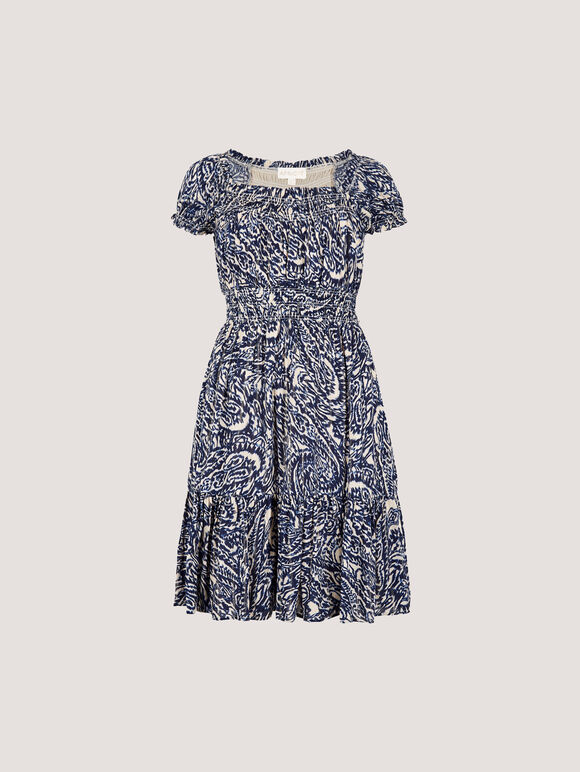 Paisley Milkmaid Mini Dress, Navy, large