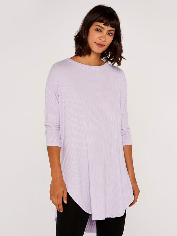 Ribbed Curved Hem Top, Lilac, large