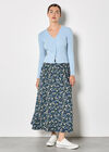 Floral Print A-Line Midaxi Skirt, Navy, large
