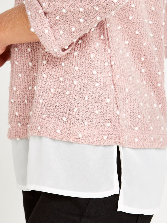 Pink Polkadot Chiffon Underlay Top, Pink, large
