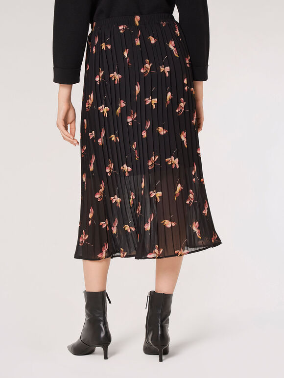 Floral Midi Skirt, Black, large