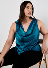 Curve Satin Cowl Neck Top, Blue, large